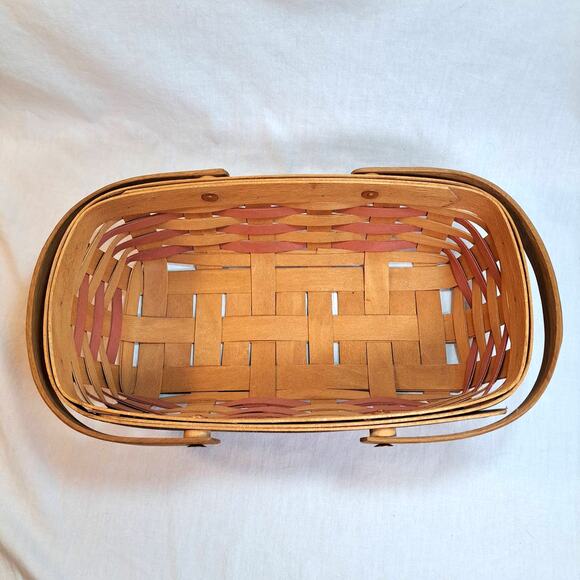 Henn Workshops Basket Dated 2003 Handled 11.5" Oblong Brown Red Blue w Stars Vtg - Picture 4 of 10